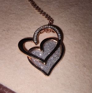 Diamond Glitter Double Heart 18" Pendant Necklace (1/8 ct. t.w.)
